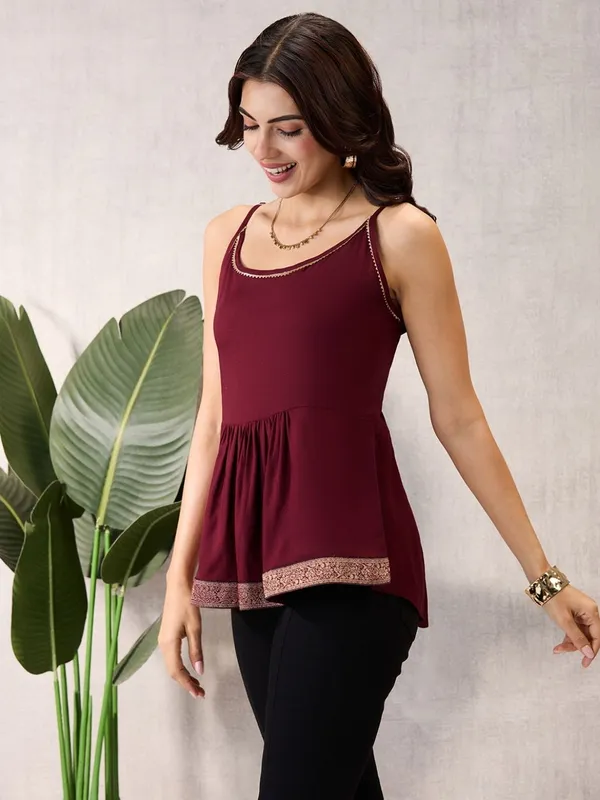 Wine_Sleeveless_Peplum_Top_with_Lace_Border