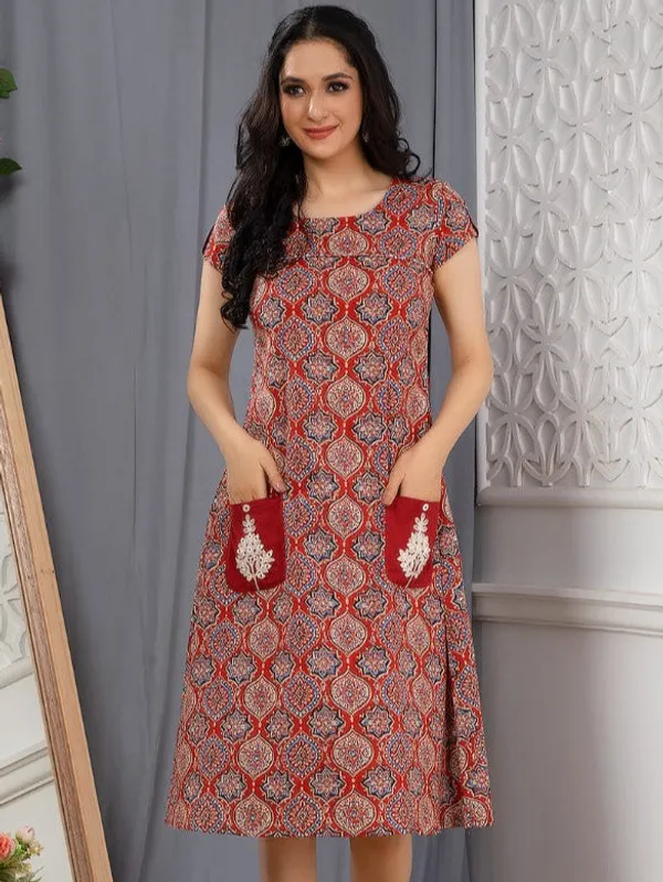 Red_Ethnic_Motifs_Midi_Dress_with_Embroidered_Patch_Pockets_&_Shoulder_Tabs