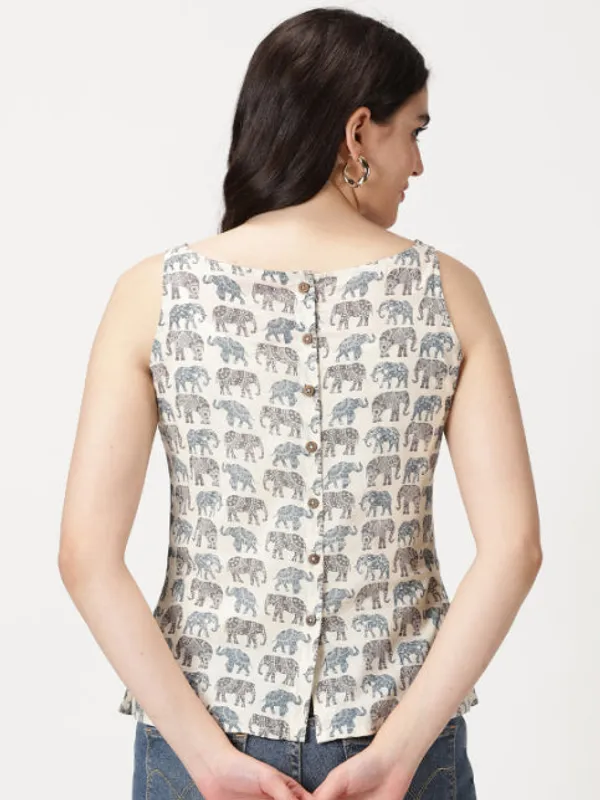 White_Sanganeri_Elephant__Print_Cotton_Tank_Top