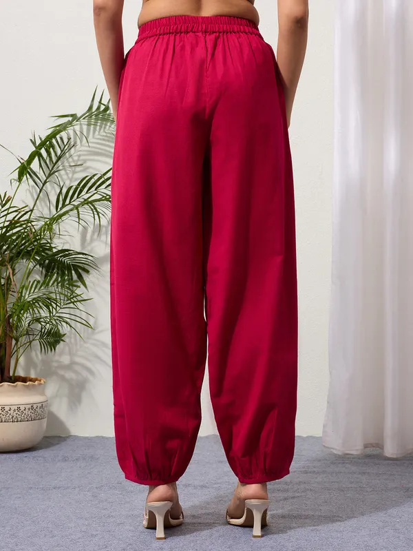Fuchsia_Cotton_Linen_Piping_Hem_Palazzo_with_Pocket