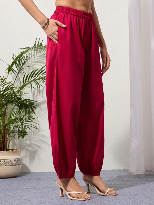 Fuchsia_Cotton_Linen_Piping_Hem_Palazzo_with_Pocket