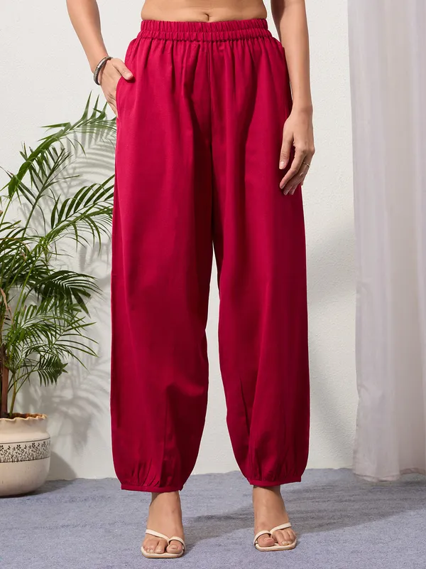 Fuchsia_Cotton_Linen_Piping_Hem_Palazzo_with_Pocket