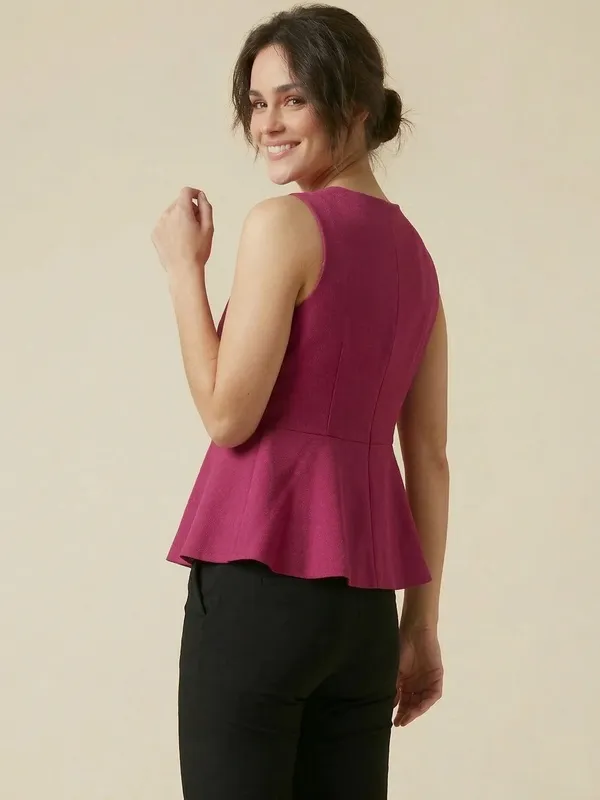 Fuschia_Cotton_Flax_Panelled_A-Line_Top_with_Button-Down_Placket