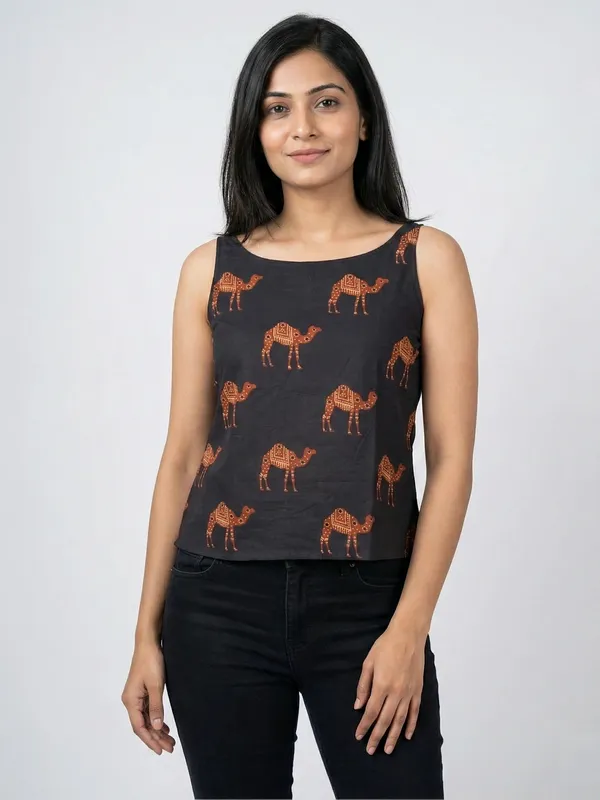 Black_Sanganeri_Camel_Print_Cotton_Tank_Top