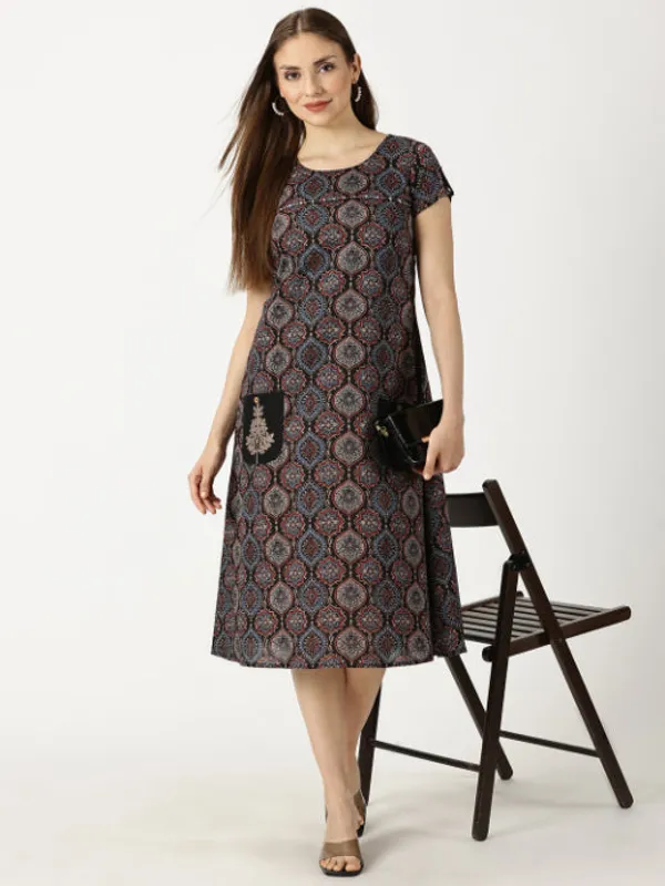 Black_Ethnic_Motifs_Midi_Dress_with_Embroidered_Patch_Pockets_&_Shoulder_Tabs