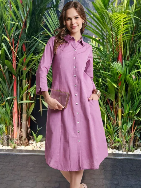 Mauve_Solid_Midi_Shirt_Dress_with_Pockets