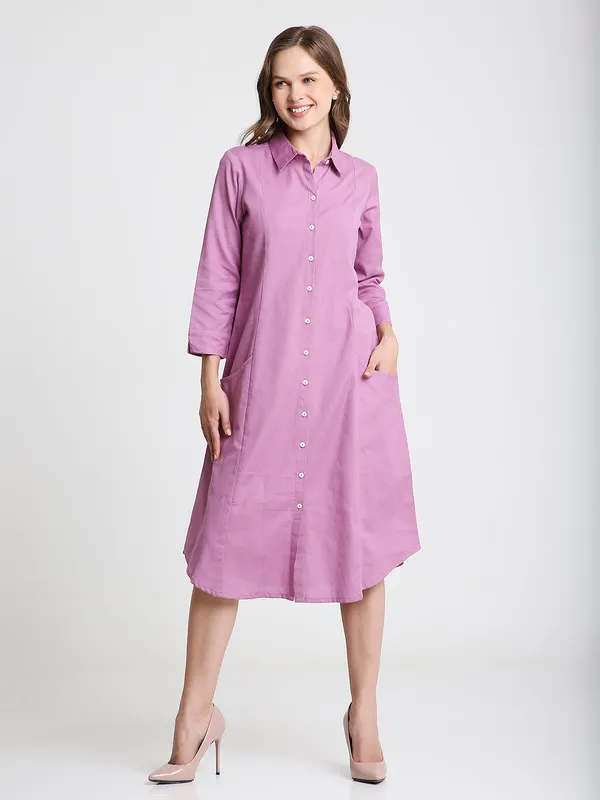 Mauve_Solid_Midi_Shirt_Dress_with_Pockets