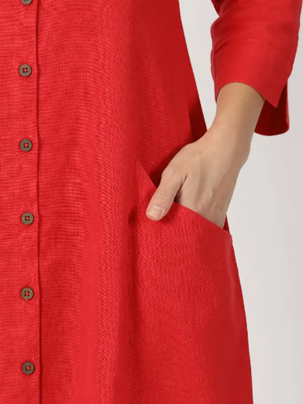 Red_Solid_Midi_Shirt_Dress_with_pockets