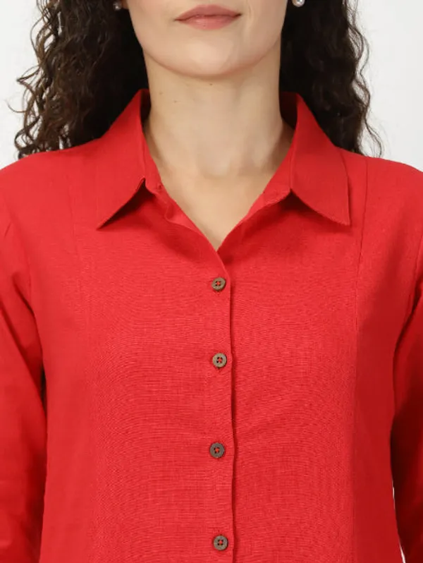 Red_Solid_Midi_Shirt_Dress_with_pockets