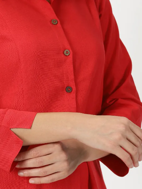 Red_Solid_Midi_Shirt_Dress_with_pockets
