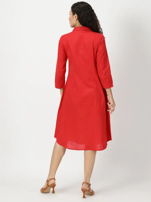 Red_Solid_Midi_Shirt_Dress_with_pockets