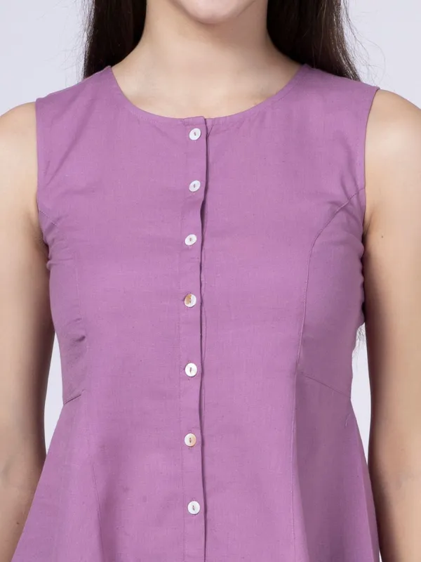 Mauve_Cotton_Flax_Panelled_A-Line_Top_with_Button-Down_Placket