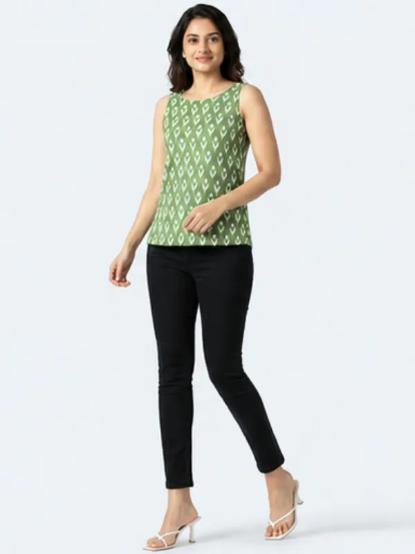 Green_Ikat_Top_Sleeveless_Cotton_Top