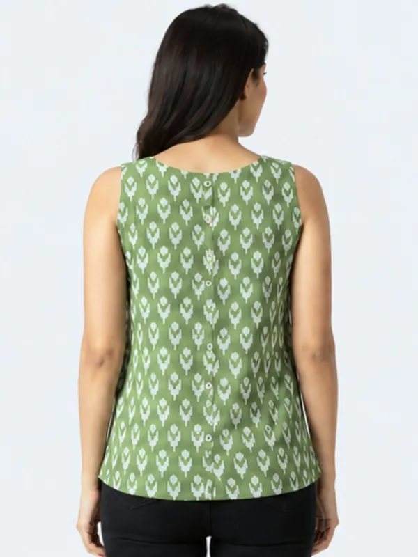 Green_Ikat_Top_Sleeveless_Cotton_Top