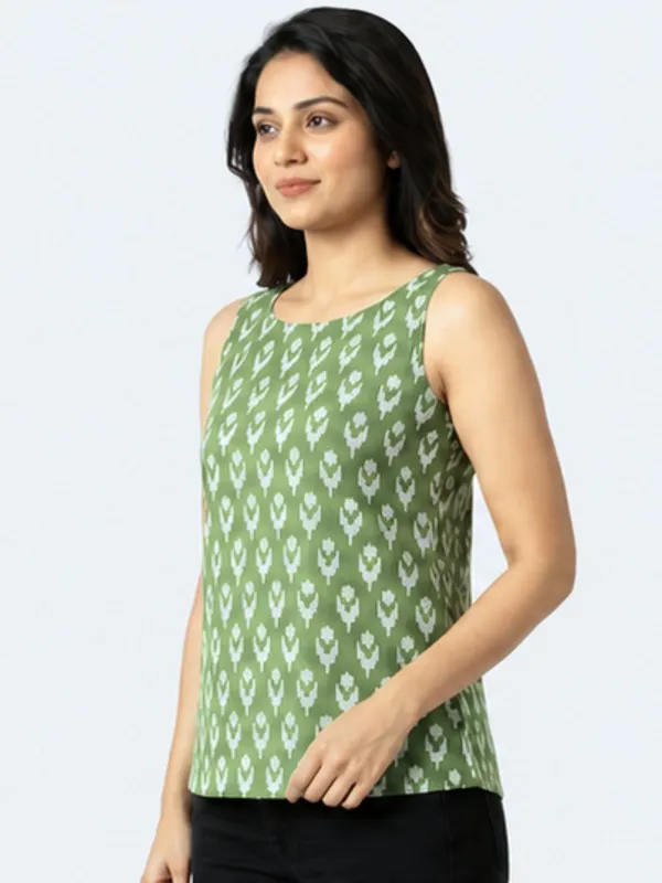 Green_Ikat_Top_Sleeveless_Cotton_Top