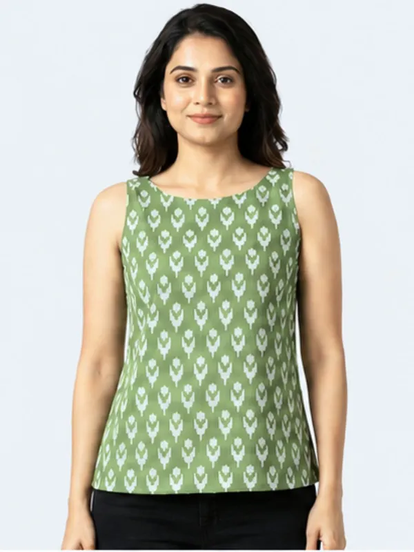 Green_Ikat_Top_Sleeveless_Cotton_Top