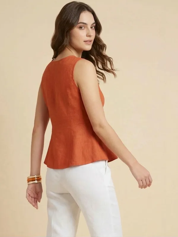 Rust_Cotton_Flax_Panelled_A-Line_Top_with_Button-Down_Placket