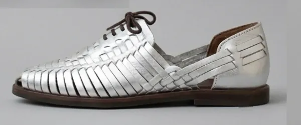 Silver_Woven_Lace-Up_Casual_Shoes_for_Woman