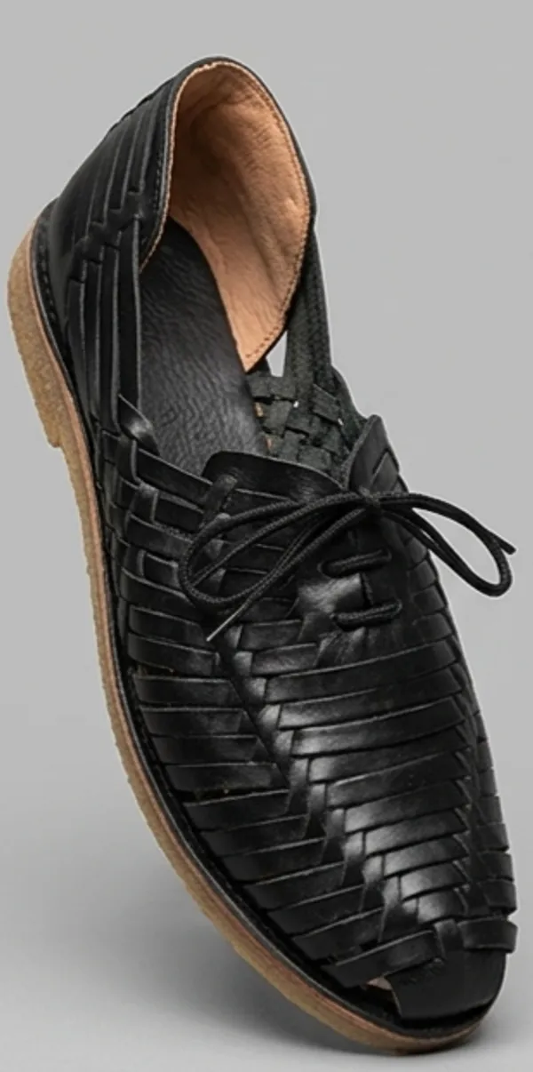 Black_Woven_Lace-Up_Casual_Shoes_for_Men