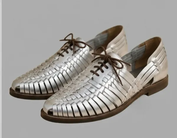 Silver_Woven_Lace-Up_Casual_Shoes_for_Woman