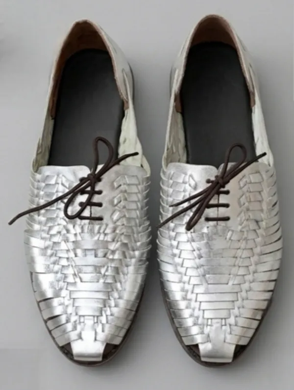Silver_Woven_Lace-Up_Casual_Shoes_for_Woman