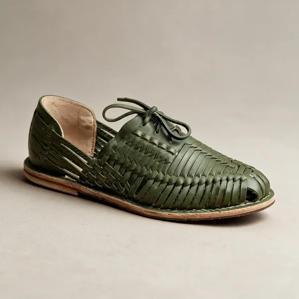 Green_Woven_Lace-Up_Casual_Shoes__For_Men