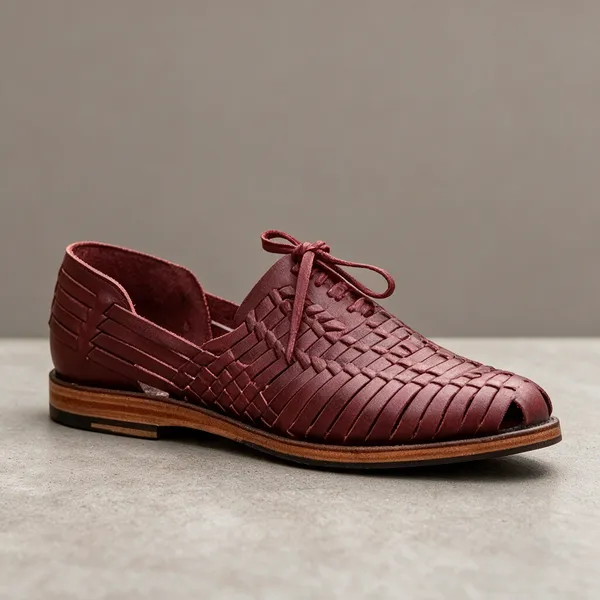 Burgundy_Woven_Lace-Up_Casual_Shoes__For_Unisex