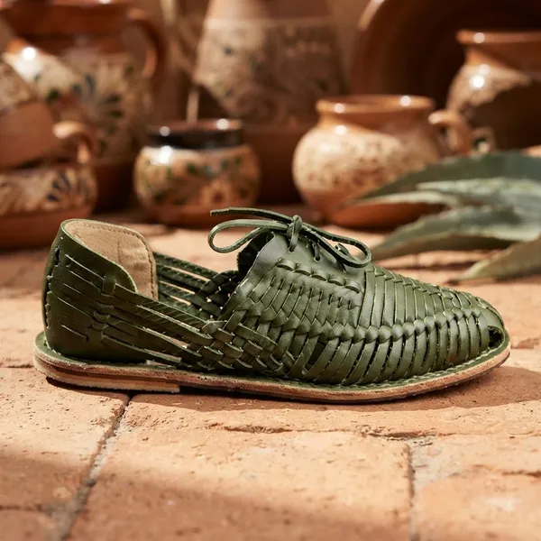 Green_Woven_Lace-Up_Casual_Shoes_For_Men