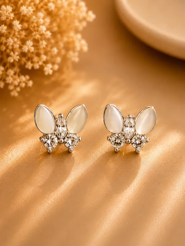 Silver_Tone_Steel_Butterfly_Crystal_Stud_Earrings_For_Women_Pack_Of_4