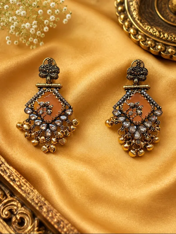 Antique_Gold_Steel_Floral_Drop_Earrings_For_Women_Pack_Of_2