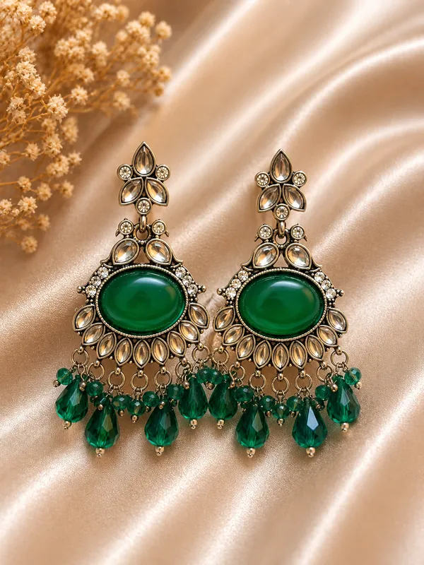 Green_Stone_Gold_Tone_Chandelier_Earrings_For_Women