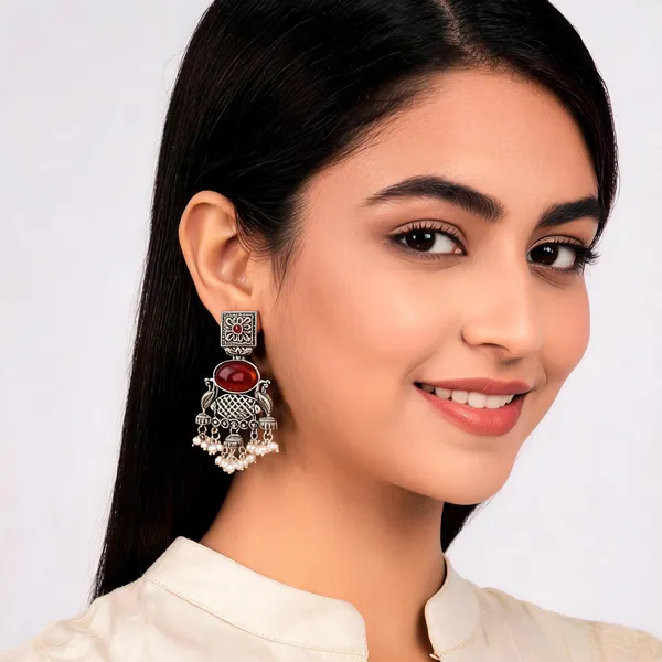 Red_Stone_Oxidized_Alloy_Floral_Jhumka_Earrings_For_Women_Pack_Of_2