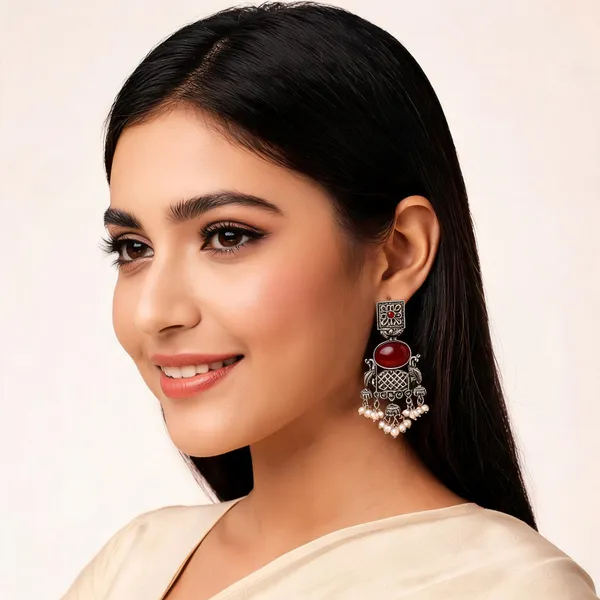 Red_Stone_Oxidized_Alloy_Floral_Jhumka_Earrings_For_Women_Pack_Of_2