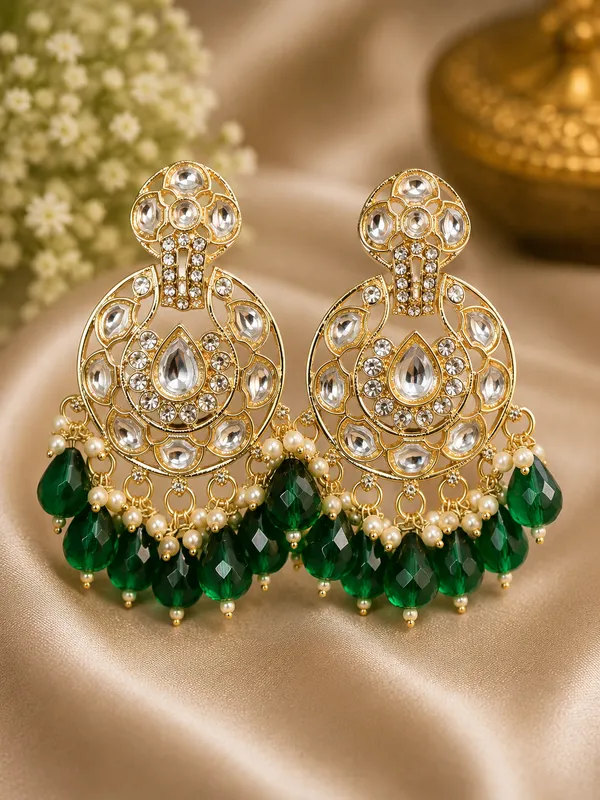 Gold_Tone_Steel_Crystal_Green_Bead_Chandelier_Earrings_For_Women