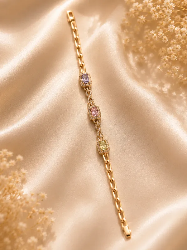 Multicolour_Gold_Anti_Tarnish_Stone_Link_Bracelet_For_Women