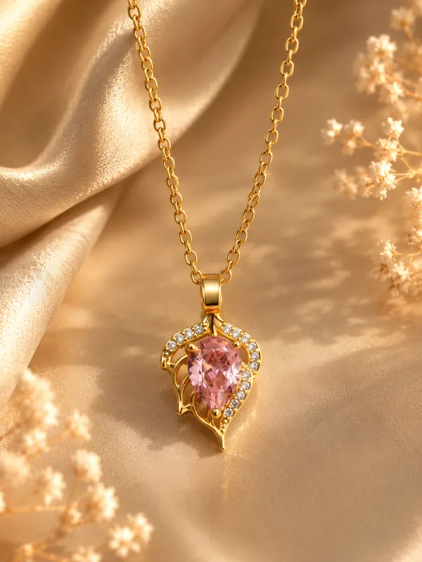Pink_Anti_Tarnish_Stone_Leaf_Pendant_Necklace_For_Women