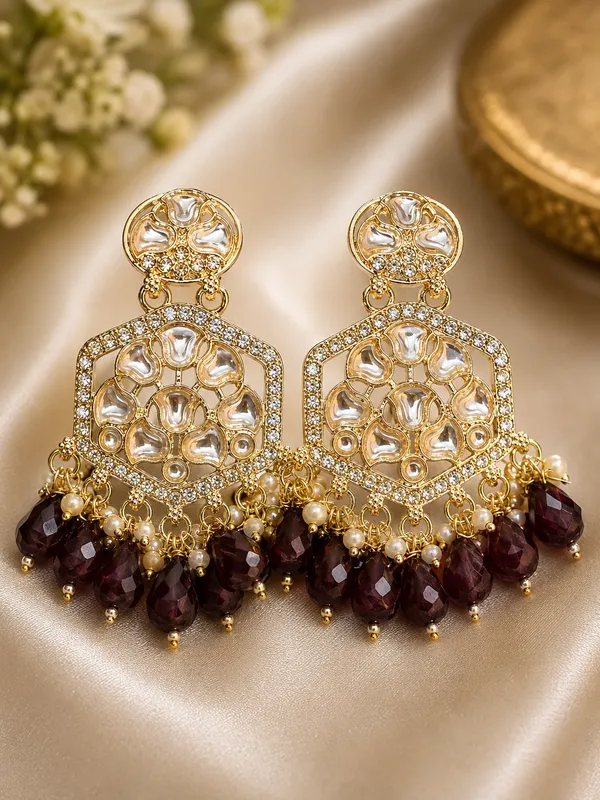 Gold_Tone_Steel_Purple_Bead_Chandelier_Earrings_For_Women