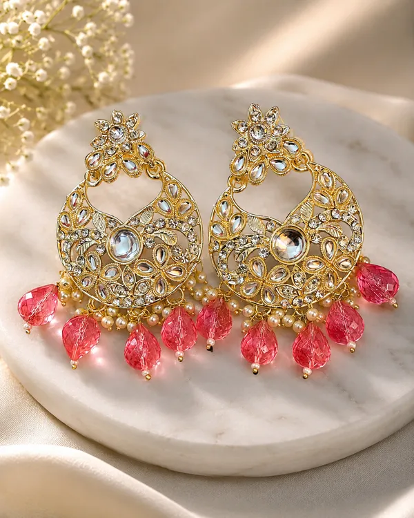 Pink_Gold_Alloy_Beaded_Floral_Chandelier_Earrings_For_Women_Pack_Of_2