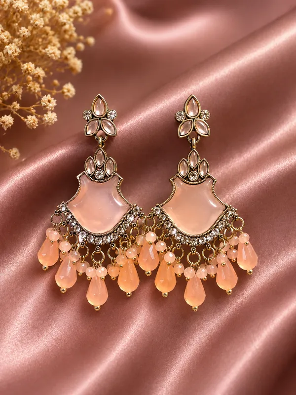 Peach_Stone_Crystal_Chandelier_Earrings_For_Women