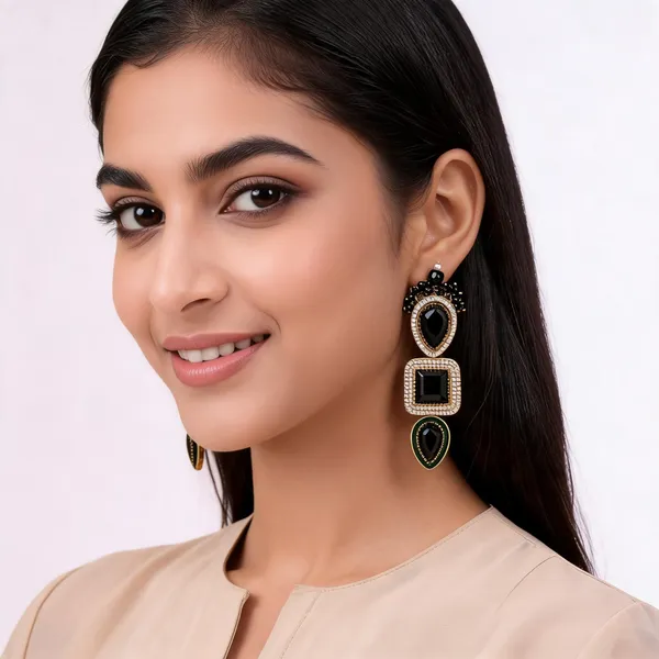 Black_Gold_Alloy_Geometric_Statement_Drop_Earrings_For_Women