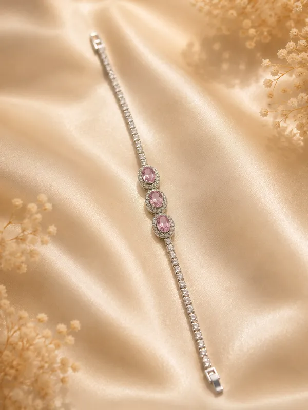 Pink_Silver_Anti_Tarnish_Oval_Stone_Bracelet_For_Women