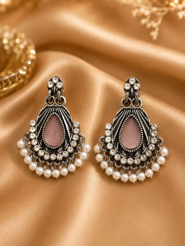 Silver_Alloy_Oxidised_Pink_Stone_Drop_Earrings_For_Women_Pack_Of_2