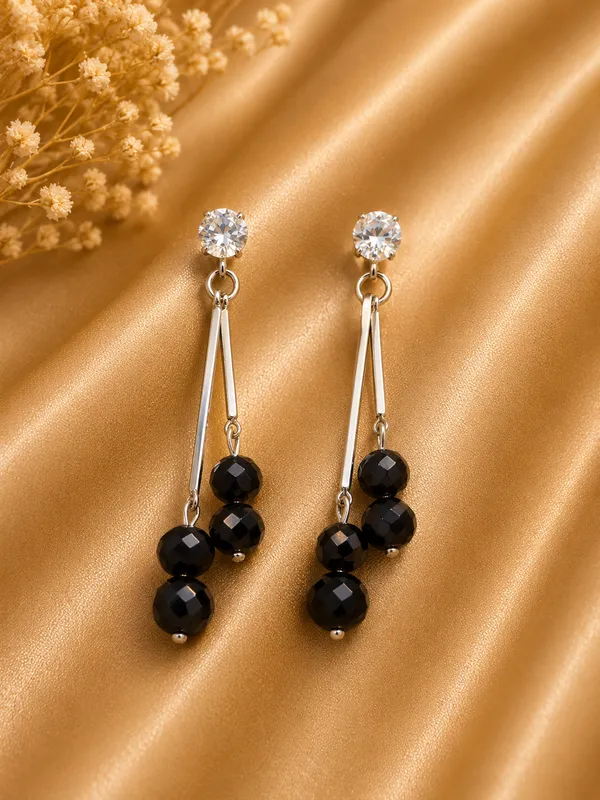 Black_Steel_Beaded_Drop_Earrings_For_Women_Pack_Of_4