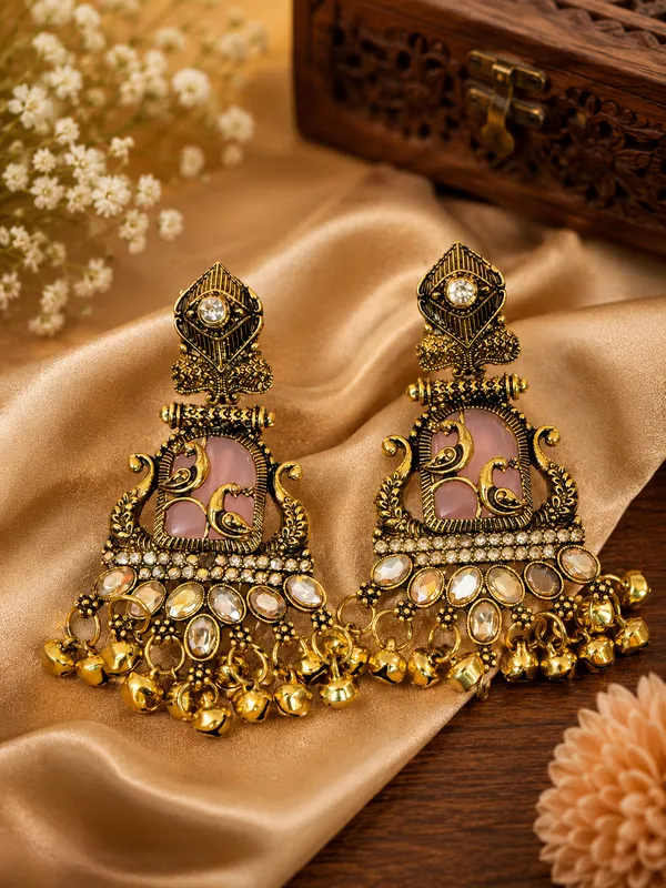 Pink_Gold_Steel_Stone_Chandelier_Earrings_For_Women_Pack_Of_2