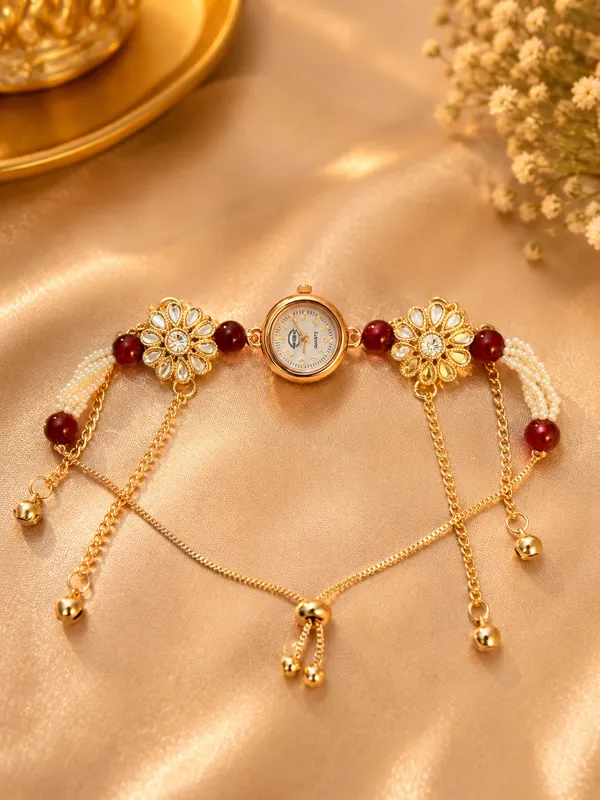Gold_Alloy_Floral_Pearl_Bracelet_Watch_For_Women