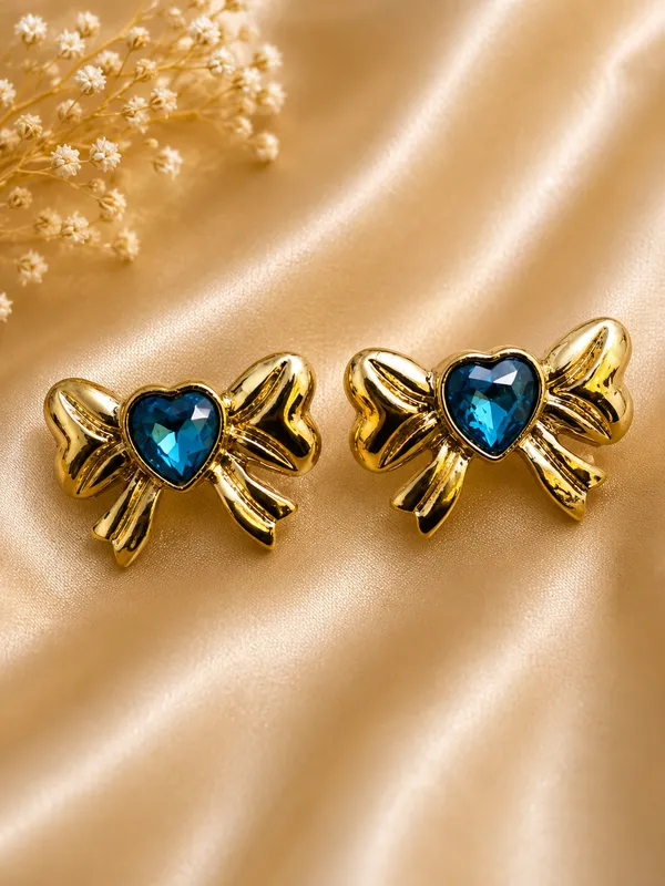 Gold_Alloy_Blue_Heart_Bow_Stud_Earrings_For_Women_Pack_Of_3