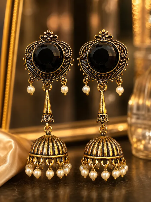 Black_Gold_Alloy_Jhumka_Earrings_For_Women