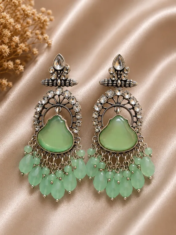 Green_Stone_Silver_Tone_Chandelier_Drop_Earrings_For_Women