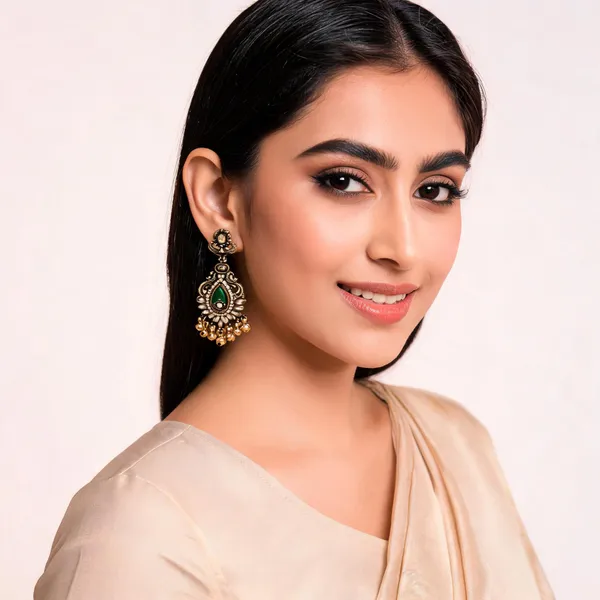 Gold_Steel_Green_Stone_Floral_Statement_Jhumka_Earrings_For_Women_Pack_Of_2
