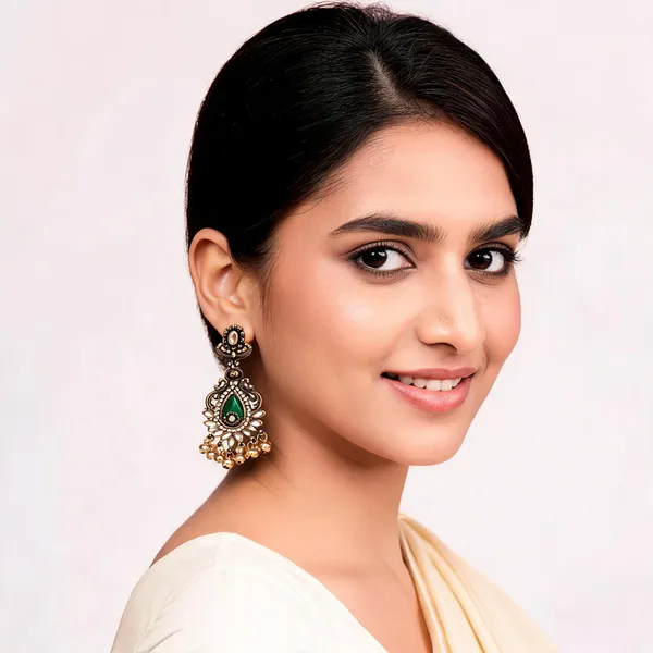 Gold_Steel_Green_Stone_Floral_Statement_Jhumka_Earrings_For_Women_Pack_Of_2